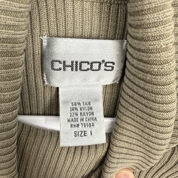 Chicos 1 Ribbed Knit Silk Blend Turtleneck Size Medium Gray Long Sleeve Pullover - Picture 4 of 7